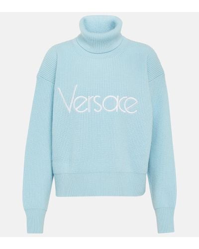 Versace Logo Turtleneck Sweater - Blue