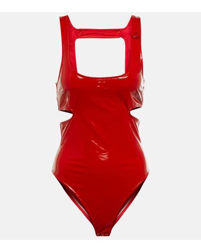 Courreges Body in similpelle con cut-out e logo - Rosso