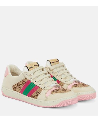 Gucci Screener Web Stripe Leather Sneakers - Multicolor