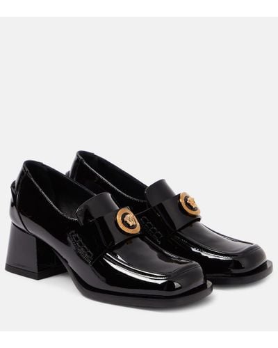 Versace Alia Patent Leather Loafer Pumps - Black