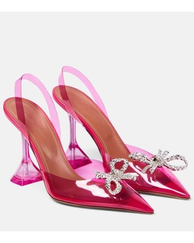 AMINA MUADDI Rosie Crystal-embellished Bow-detailed Pvc Slingback Pumps - Pink