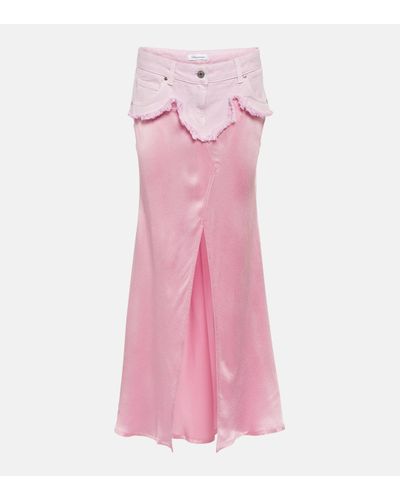 Blumarine Satin And Denim Maxi Skirt - Pink