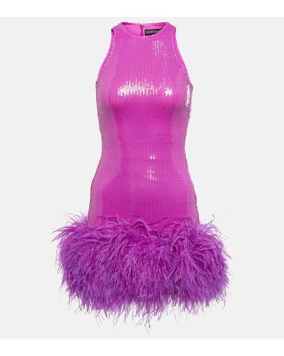 David Koma Feather-trim Sequined Minidress - Pink