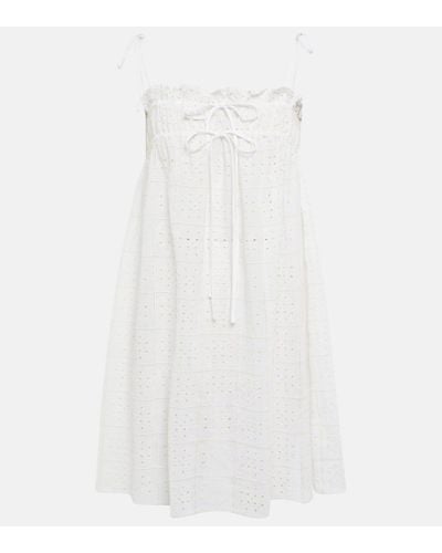 Ganni Broderie Anglaise Cotton Minidress - White