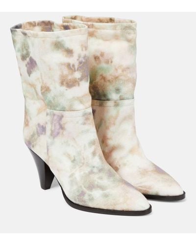 Isabel Marant Rouxa Printed Canvas Ankle Boots - Natural