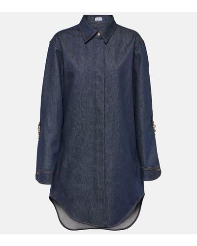 Loewe Chain Shirt Brand-patch Midi Dress - Blue