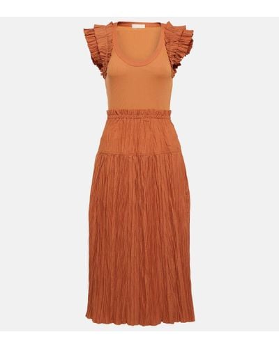 Ulla Johnson Virginia Crinkled Poplin And Ribbed Stretch-cotton And Modal-blend Midi Dress - Brown