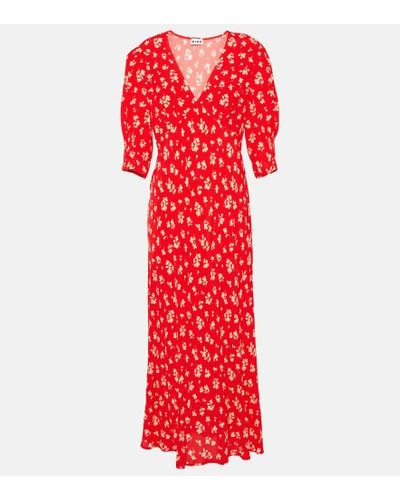 RIXO London Zadie Floral Crepe Midi Dress - Red