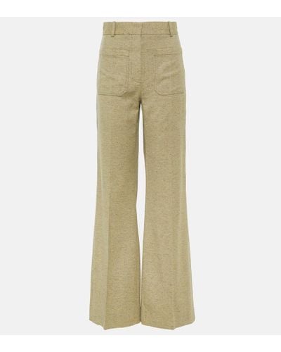 Victoria Beckham High-rise Wool-blend Flared Pants - Natural