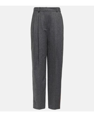 Totême Pleated Wool-blend Straight Trousers - Grey