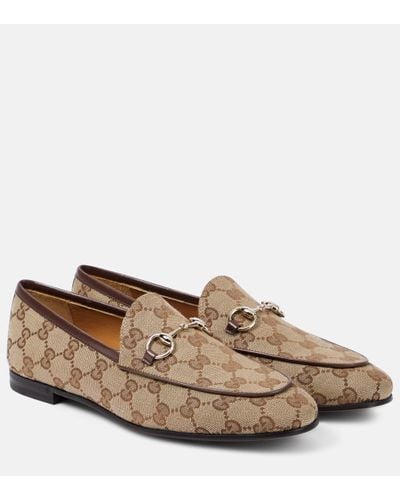 Gucci Jordaan Horsebit GG Canvas Loafers - Brown