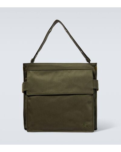 Burberry Canvas And Leather-trimmed Messenger Bag - Green