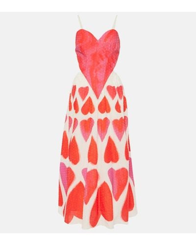 FARM Rio Maxikleid Painted Hearts aus Baumwolle - Rot