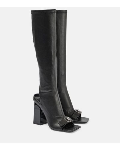 Versace Botas altas Gianni Ribbon de piel - Negro