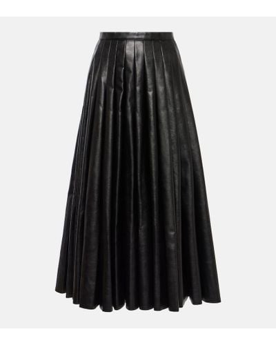 Junya Watanabe Pleated Faux Leather Midi Skirt - Black
