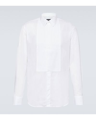 Giorgio Armani Pleated Cotton Tuxedo Shirt - White