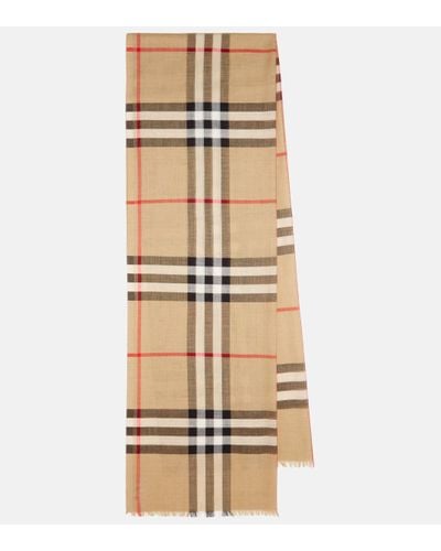 Burberry Check Wool And Silk Scarf - Natural