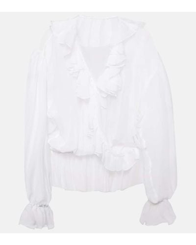 Dolce & Gabbana Blusa in chiffon di seta con volant - Bianco