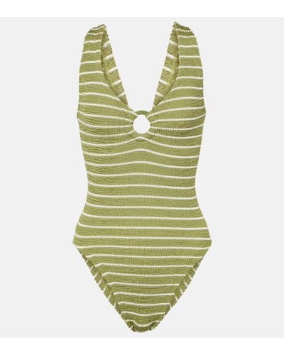 Hunza G Celine Striped Ring-detail Swimsuit - Green
