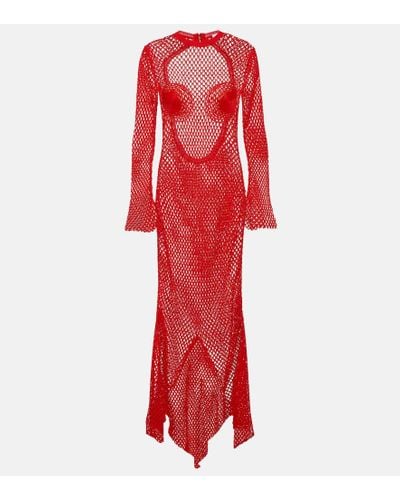 Ferragamo Maxi Dress In Fishnet Knit - Red
