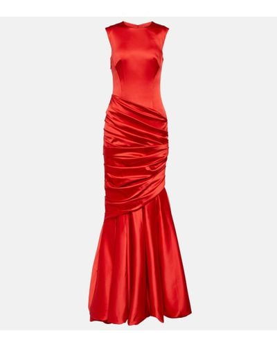 Rasario Draped Satin Gown - Red