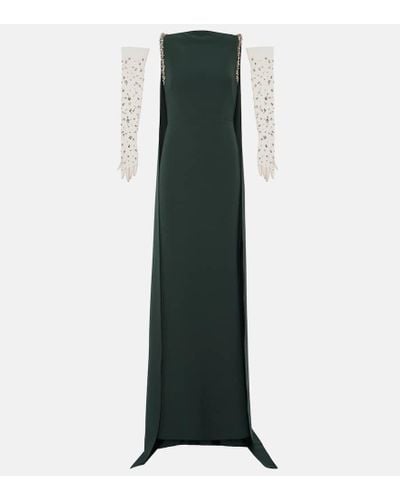 Safiyaa Caped Embroidered Gown - Green