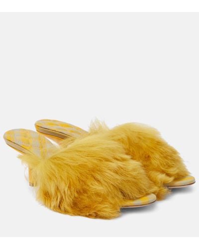 Burberry Jackie Shearling-trimmed Leather Heeled Mules - Yellow