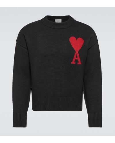 Ami Paris Ami De Cour Virgin Wool Sweater - Black