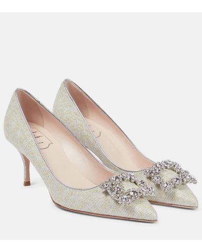 Roger Vivier Piping Flower Strass Tweed Court Shoes - White