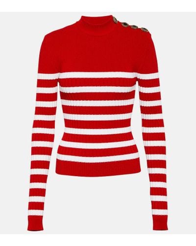 Balmain Verzierter Pullover aus Strick - Rot