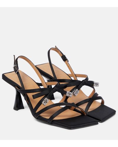 Ganni Bow-embellished Satin Sandals - Metallic