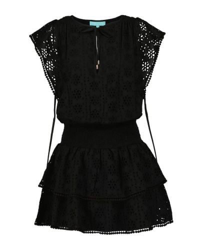 Melissa Odabash Vestido corto Keri de algodon con bordado ingles - Negro