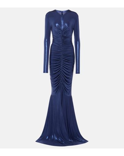 Norma Kamali Ruched Lame Gown - Blue