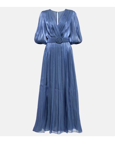 Costarellos Brennie Pleated Woven Maxi Dress - Blue