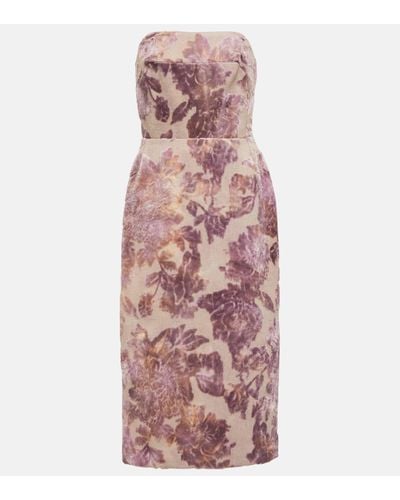 Dries Van Noten Robe midi en velours a fleurs - Violet