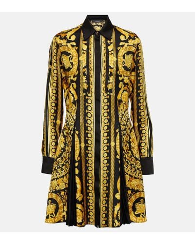 Versace Vestido camisero Barocco de seda - Amarillo