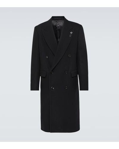 Lardini Double-breasted Wool-blend Overcoat - Black