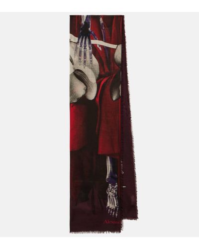 Alexander McQueen Echarpe imprimee en laine - Rouge