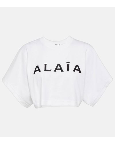 Alaïa T-shirt raccourci en coton a logo - Blanc