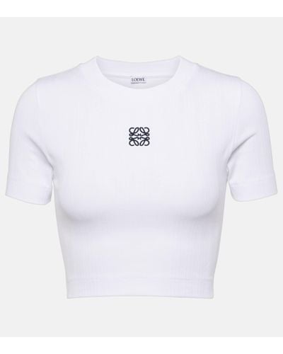 Loewe Cropped Anagram Top, Short Sleeves, , 100% Cotton - White