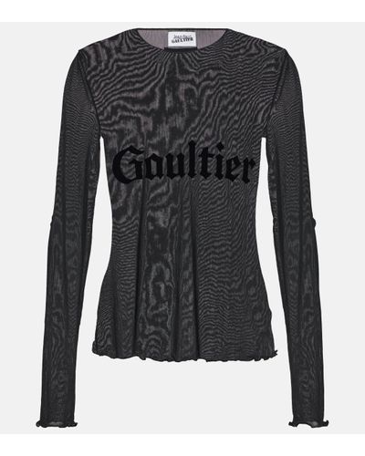 Jean Paul Gaultier Tattoo Collection Printed Tulle Top - Black