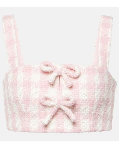 Self-Portrait Bow-detail Checked Boucle Crop Top - Pink