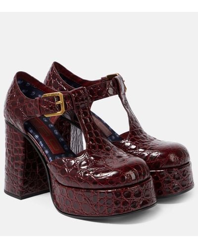 Etro Croc-effect Leather Mary Jane Court Shoes - Brown