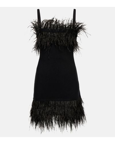 STAUD Etta Feather-trimmed Knit Minidress - Black