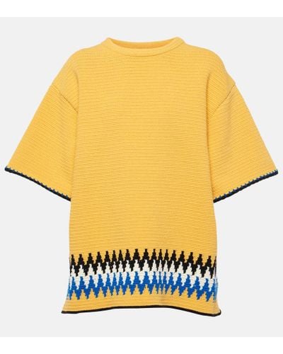 Jil Sander Camiseta de algodon con ribete - Amarillo