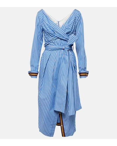 Dries Van Noten Striped Cotton Poplin Midi Dress - Blue