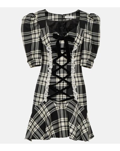 Alessandra Rich Lace-up Checked Wool Minidress - Black