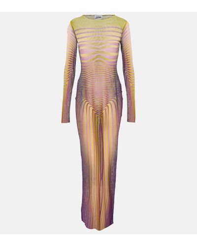 Jean Paul Gaultier The Green Body Morphing Stripe Long Sleeve Tulle Maxi Dress - Multicolour