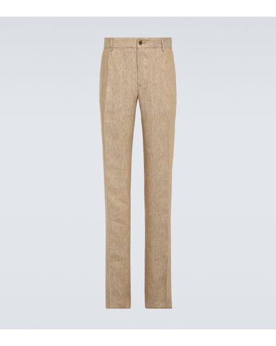 Dolce & Gabbana Palermo Linen Straight Trousers - Natural