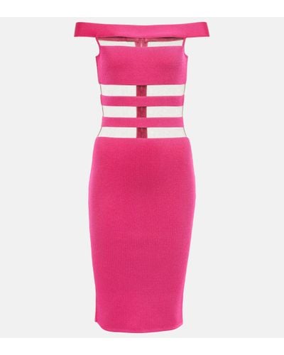 Balmain Off-shoulder Mesh-paneled Minidress - Pink